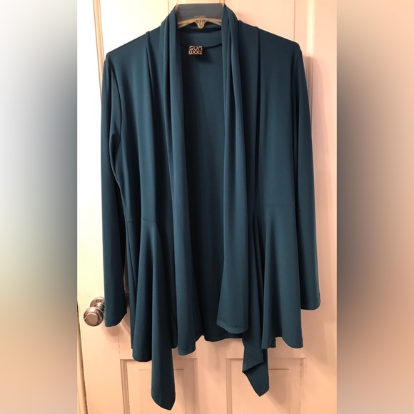Clara Sun Woo Drape Tunic Cardigan M teal blue - Picture 2 of 5